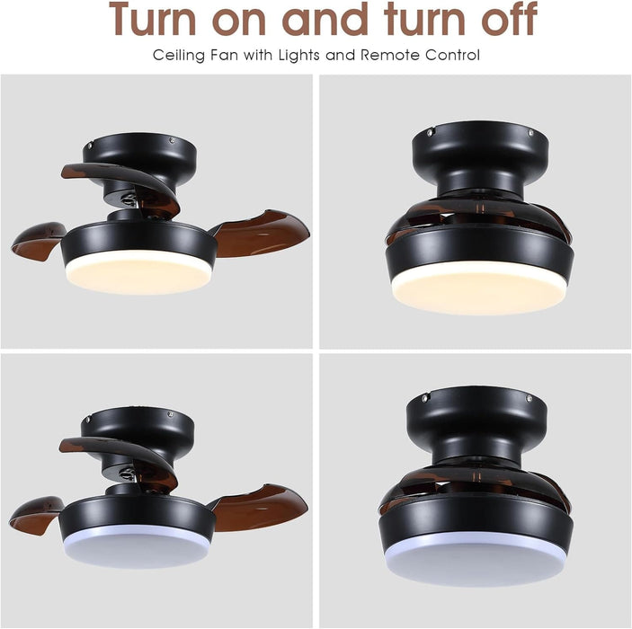 24 in. Modern Retractable Bladeless Ceiling Fan with Light and Remote, Small Black Low Profile Flush Mount Ceiling Fan for Bedroom Kitchen -3-ErisView
