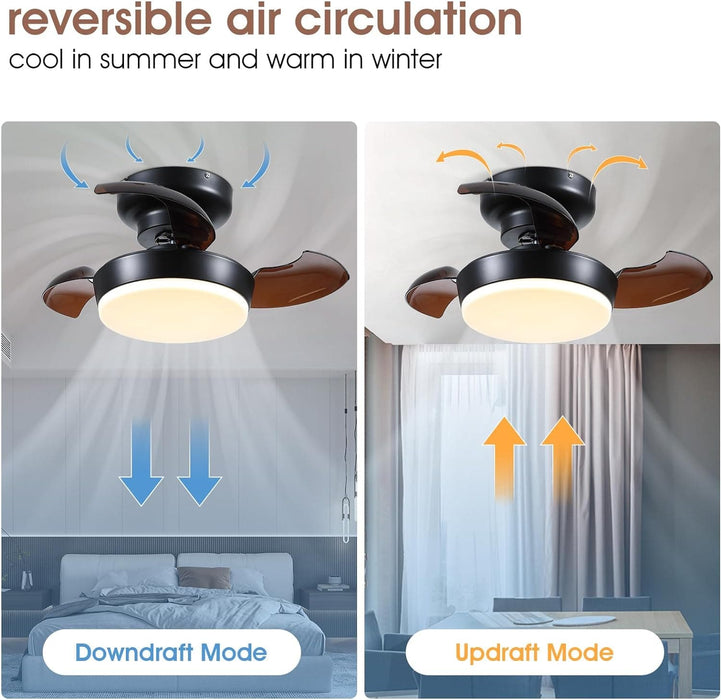 24 in. Modern Retractable Bladeless Ceiling Fan with Light and Remote, Small Black Low Profile Flush Mount Ceiling Fan for Bedroom Kitchen -5-ErisView