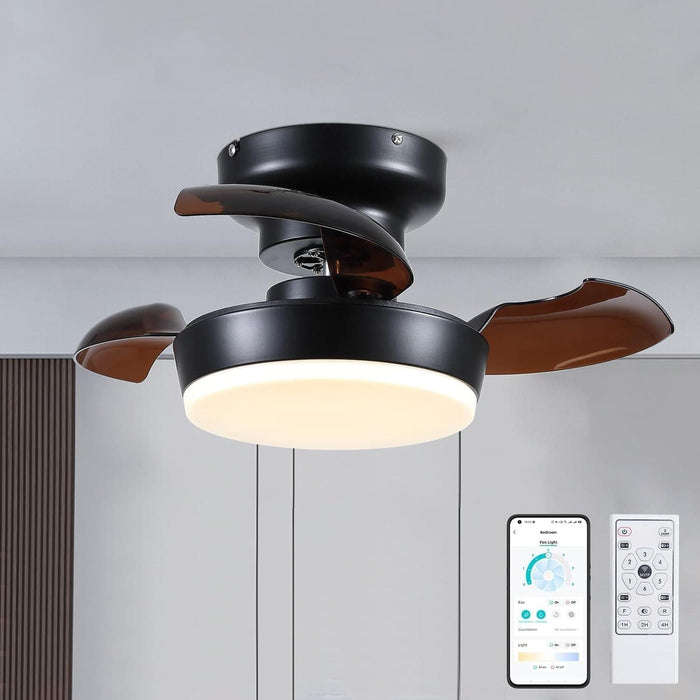 24 in. Modern Retractable Bladeless Ceiling Fan with Light and Remote, Small Black Low Profile Flush Mount Ceiling Fan for Bedroom Kitchen -1-ErisView
