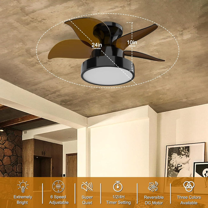 24 in. Remote Control Ceiling Fan and Light, Flush Mount Low Profile Ceiling Fan, Large Airflow Quietest Fan For Sleeping-7-ErisView