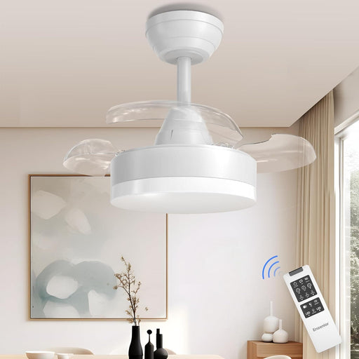 24 in. Retractable Ceiling Fan with Light and Remote, White Dimmable Retractable Ceiling Light for Bedroom Living Room-1-ErisView