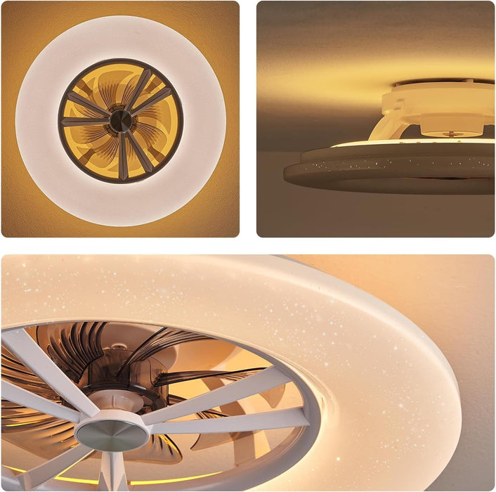 24 in. White Low Profile Ceiling Fan and Light, Smart Fans with Remote, Flush Mount Ceiling Fan with APP Control, Reversible Quiet Ceiling Fans -2-ErisView