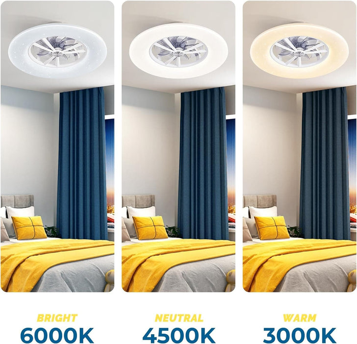 24 in. White Low Profile Ceiling Fan and Light, Smart Fans with Remote, Flush Mount Ceiling Fan with APP Control, Reversible Quiet Ceiling Fans -5-ErisView