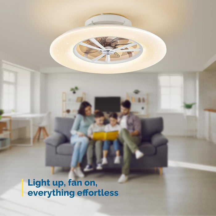 24 in. White Low Profile Ceiling Fan and Light, Smart Fans with Remote, Flush Mount Ceiling Fan with APP Control, Reversible Quiet Ceiling Fans -7-ErisView