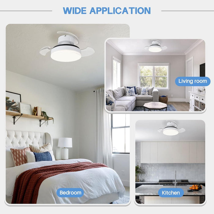 24 in. White Modern Bladeless Ceiling Fan with LED Light and Remote Control, Low Profile Flush Mount Ceiling Fan for Kitchen Bedroom Dining Room -6-ErisView