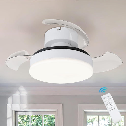 24 in. White Modern Bladeless Ceiling Fan with LED Light and Remote Control, Low Profile Flush Mount Ceiling Fan for Kitchen Bedroom Dining Room -1-ErisView