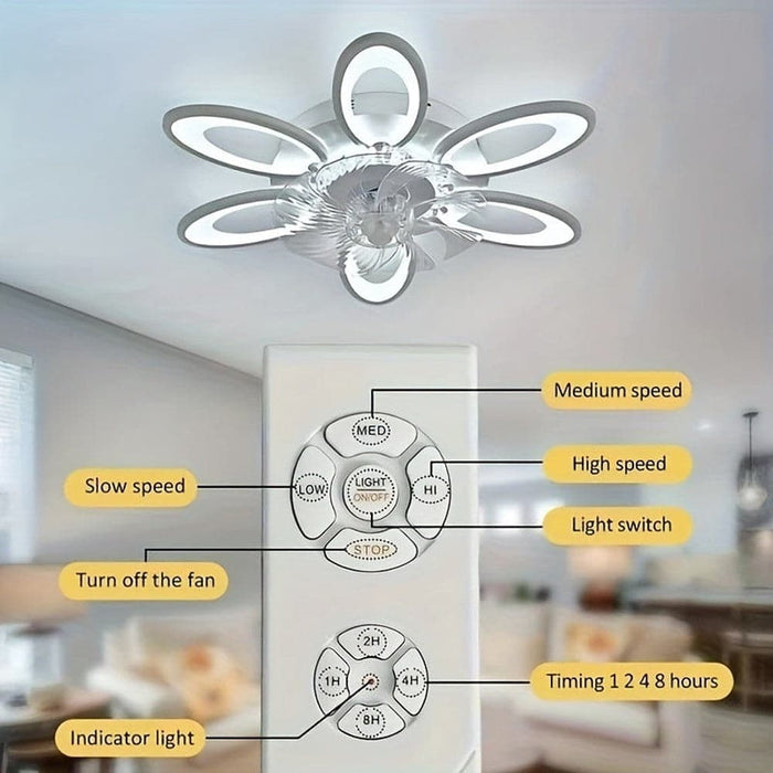 24.5 in. Modern Flower-Shaped LED Ceiling Fan with Light and Remote, Indoor White Flush Mount Ceiling Fan Ceiling Fan Fandelier-ErisView