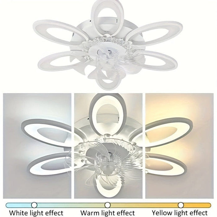 24.5 in. Modern Flower-Shaped LED Ceiling Fan with Light and Remote, Indoor White Flush Mount Ceiling Fan Ceiling Fan Fandelier-ErisView
