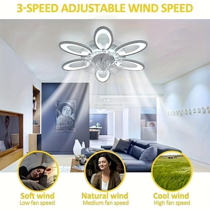 24.5 in. Modern Flower-Shaped LED Ceiling Fan with Light and Remote, Indoor White Flush Mount Ceiling Fan Ceiling Fan Fandelier-ErisView