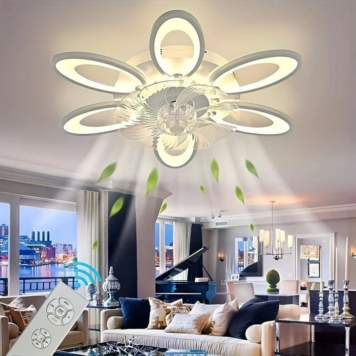 24.5 in. Modern Flower-Shaped LED Ceiling Fan with Light and Remote, Indoor White Flush Mount Ceiling Fan Ceiling Fan Fandelier-ErisView