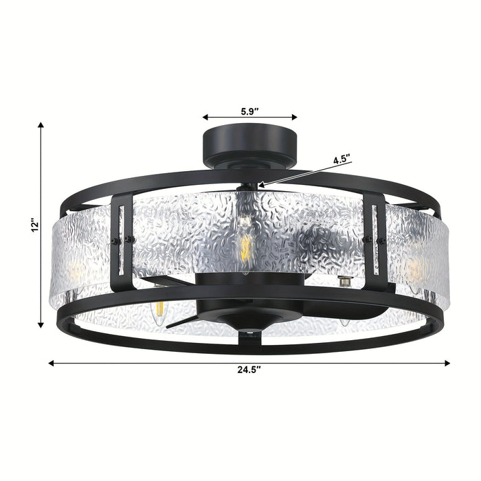 25 in. Semi-Flush Mount Ceiling Fan Fandelier with Lights and Remote Control, Modern Ceiling Fan with Glass Caged Reversible Blades-ErisView