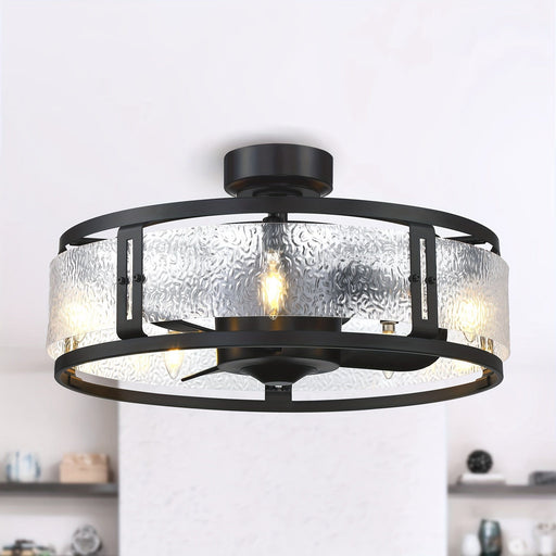 25 in. Semi-Flush Mount Ceiling Fan Fandelier with Lights and Remote Control, Modern Ceiling Fan with Glass Caged Reversible Blades-ErisView