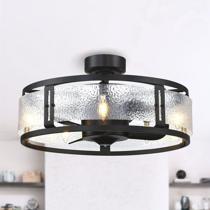 25 in. Semi-Flush Mount Ceiling Fan Fandelier with Lights and Remote Control, Modern Ceiling Fan with Glass Caged Reversible Blades-ErisView