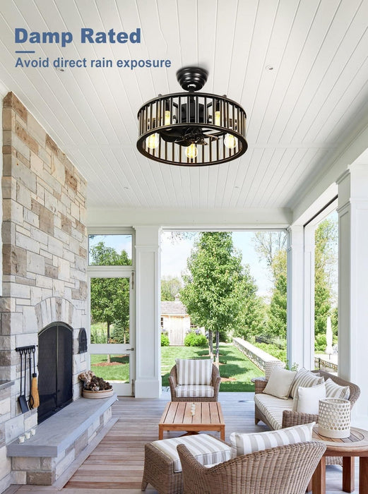 26 in. Caged Farmhouse Industrial Ceiling Fan with Lights, Matte Black Indoor Outdoor Flush Mount Ceiling Fan with Remote-16-ErisView