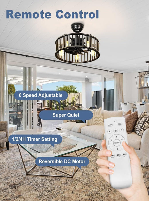 26 in. Caged Farmhouse Industrial Ceiling Fan with Lights, Matte Black Indoor Outdoor Flush Mount Ceiling Fan with Remote-17-ErisView