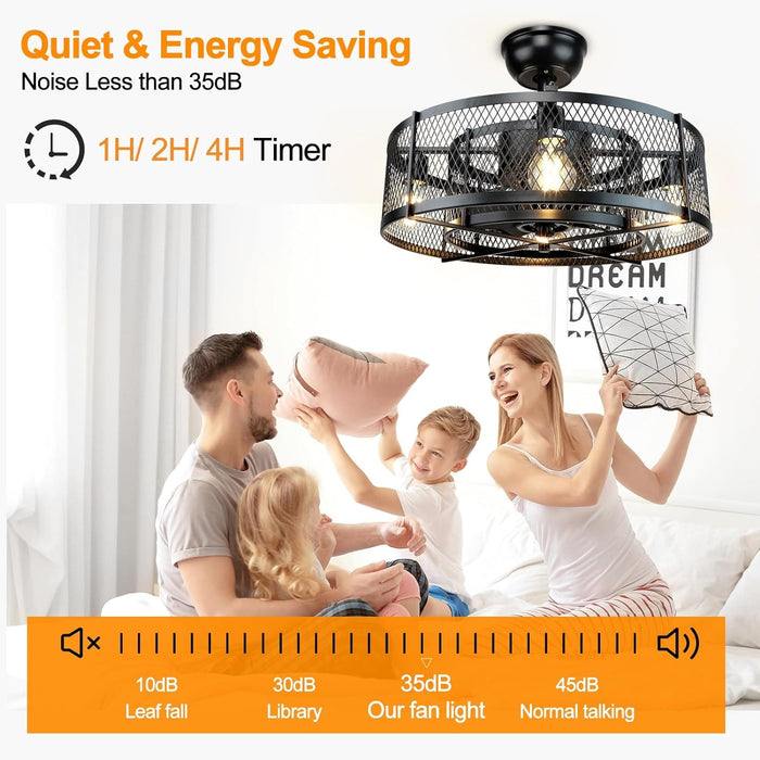 26 in. Caged Farmhouse Industrial Ceiling Fan with Lights, Matte Black Indoor Outdoor Flush Mount Ceiling Fan with Remote-29-ErisView