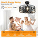 26 in. Caged Farmhouse Industrial Ceiling Fan with Lights, Matte Black Indoor Outdoor Flush Mount Ceiling Fan with Remote-29-ErisView