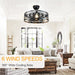 26 in. Caged Farmhouse Industrial Ceiling Fan with Lights, Matte Black Indoor Outdoor Flush Mount Ceiling Fan with Remote-30-ErisView