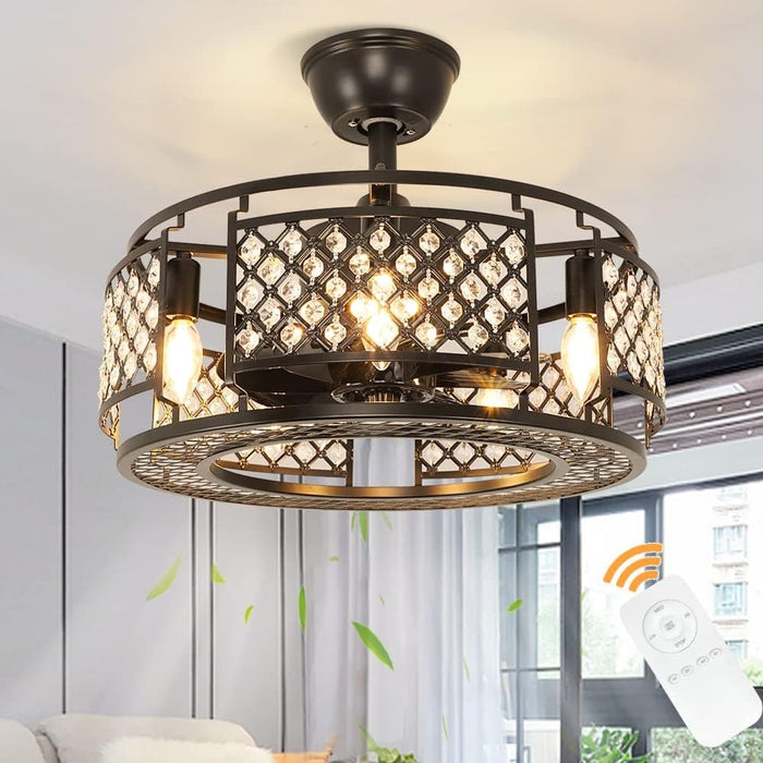 26 in. Caged Farmhouse Industrial Ceiling Fan with Lights, Matte Black Indoor Outdoor Flush Mount Ceiling Fan with Remote-35-ErisView