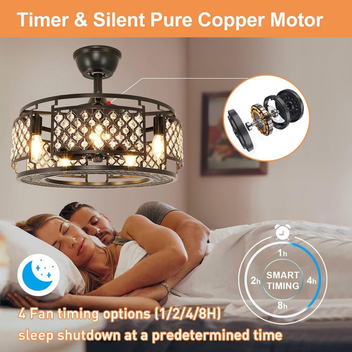 26 in. Caged Farmhouse Industrial Ceiling Fan with Lights, Matte Black Indoor Outdoor Flush Mount Ceiling Fan with Remote-37-ErisView