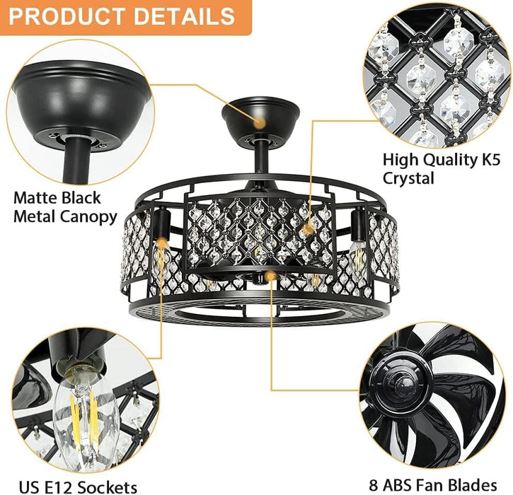 26 in. Caged Farmhouse Industrial Ceiling Fan with Lights, Matte Black Indoor Outdoor Flush Mount Ceiling Fan with Remote-40-ErisView