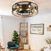 26 in. Caged Farmhouse Industrial Ceiling Fan with Lights, Matte Black Indoor Outdoor Flush Mount Ceiling Fan with Remote-51-ErisView