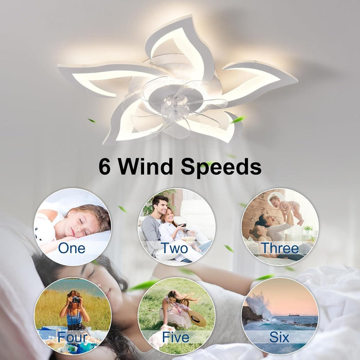 26 in. Geometric Remote Control Ceiling Fan and Light, White Low Profile Flush Mount Ceiling Fan for Kitchen Bedroom Living Room-3-ErisView