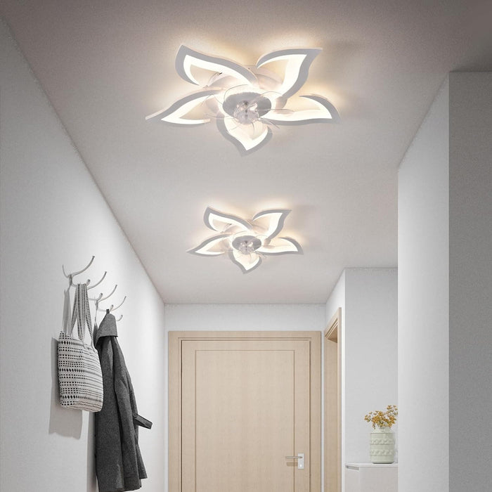 26 in. Geometric Remote Control Ceiling Fan and Light, White Low Profile Flush Mount Ceiling Fan for Kitchen Bedroom Living Room-4-ErisView