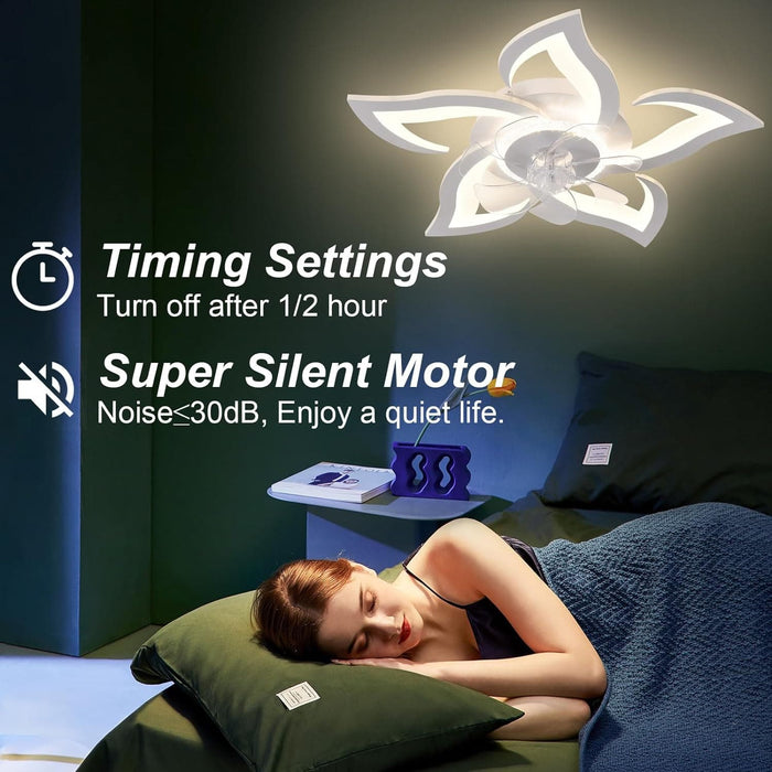 26 in. Geometric Remote Control Ceiling Fan and Light, White Low Profile Flush Mount Ceiling Fan for Kitchen Bedroom Living Room-7-ErisView