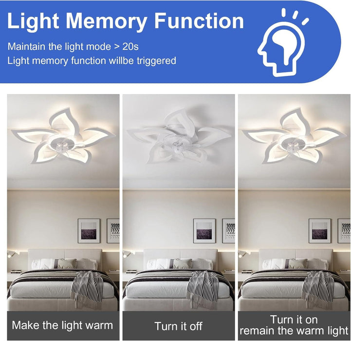 26 in. Geometric Remote Control Ceiling Fan and Light, White Low Profile Flush Mount Ceiling Fan for Kitchen Bedroom Living Room-9-ErisView