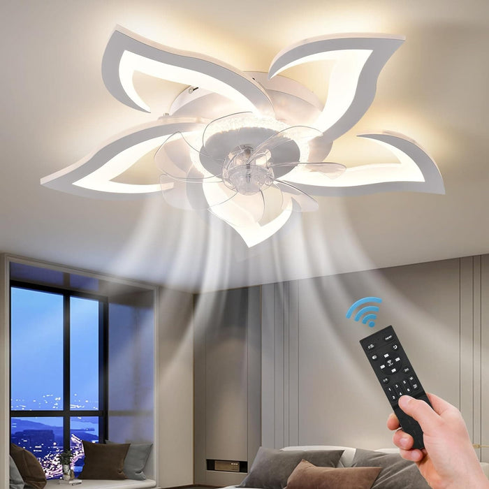 26 in. Geometric Remote Control Ceiling Fan and Light, White Low Profile Flush Mount Ceiling Fan for Kitchen Bedroom Living Room-1-ErisView