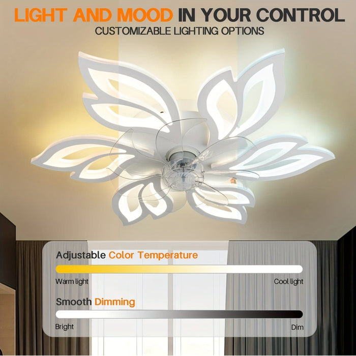 26 in. Modern Flower-Shaped Ceiling Fan with LED Light Remote Control, Low Profile Flush Mount Ceiling Fan, Smart Dimmable Bladeless Ceiling Fan-ErisView