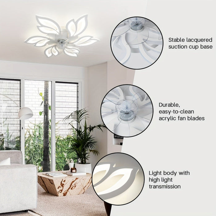 26 in. Modern Flower-Shaped Ceiling Fan with LED Light Remote Control, Low Profile Flush Mount Ceiling Fan, Smart Dimmable Bladeless Ceiling Fan-ErisView