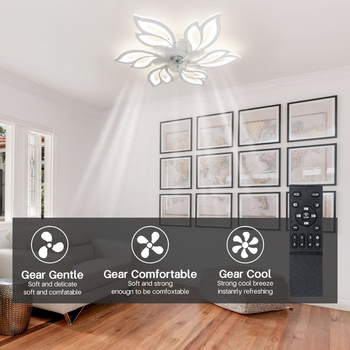 26 in. Modern Flower-Shaped Ceiling Fan with LED Light Remote Control, Low Profile Flush Mount Ceiling Fan, Smart Dimmable Bladeless Ceiling Fan-ErisView