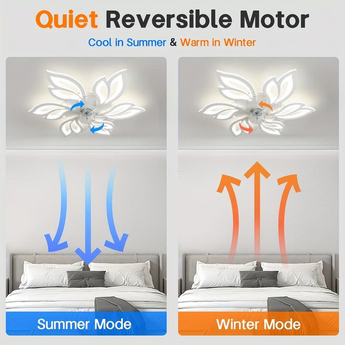 26 in. Modern Flower-Shaped Ceiling Fan with LED Light Remote Control, Low Profile Flush Mount Ceiling Fan, Smart Dimmable Bladeless Ceiling Fan-ErisView