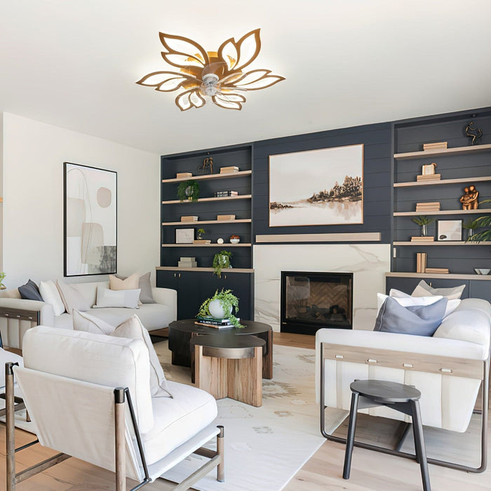 26 in. Modern Flower-Shaped Ceiling Fan with LED Light Remote Control, Low Profile Flush Mount Ceiling Fan, Smart Dimmable Bladeless Ceiling Fan-ErisView