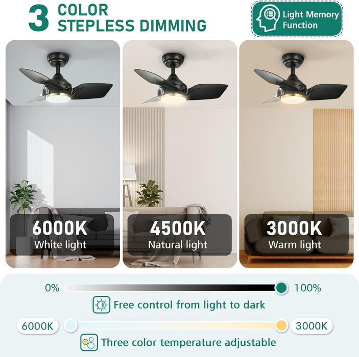 26 in. Outdoor Low Profile Flush Mount for Patio, Remote Control Ceiling Fan and Light APP Control, Indoor Ceiling Fan for Kitchen Bedroom-10-ErisView