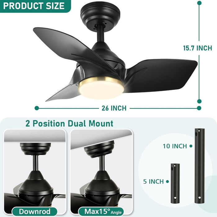 26 in. Outdoor Low Profile Flush Mount for Patio, Remote Control Ceiling Fan and Light APP Control, Indoor Ceiling Fan for Kitchen Bedroom-13-ErisView