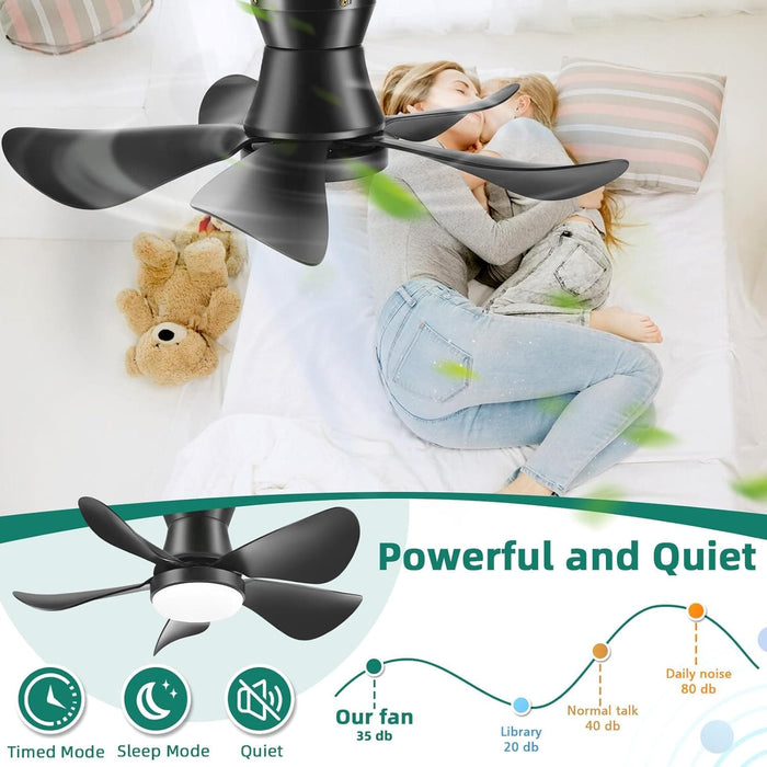 26 in. Outdoor Low Profile Flush Mount for Patio, Remote Control Ceiling Fan and Light APP Control, Indoor Ceiling Fan for Kitchen Bedroom-4-ErisView