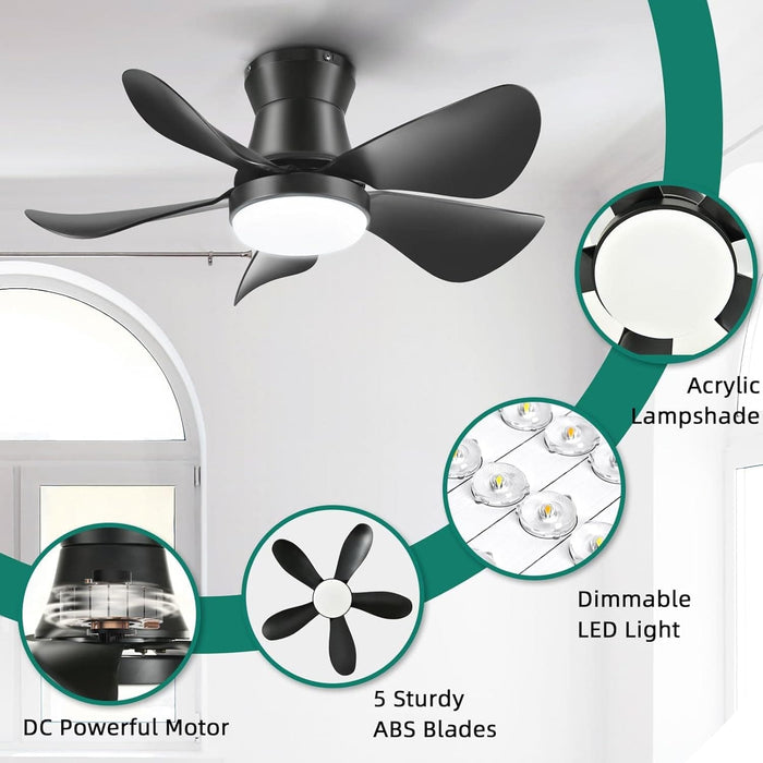 26 in. Outdoor Low Profile Flush Mount for Patio, Remote Control Ceiling Fan and Light APP Control, Indoor Ceiling Fan for Kitchen Bedroom-5-ErisView