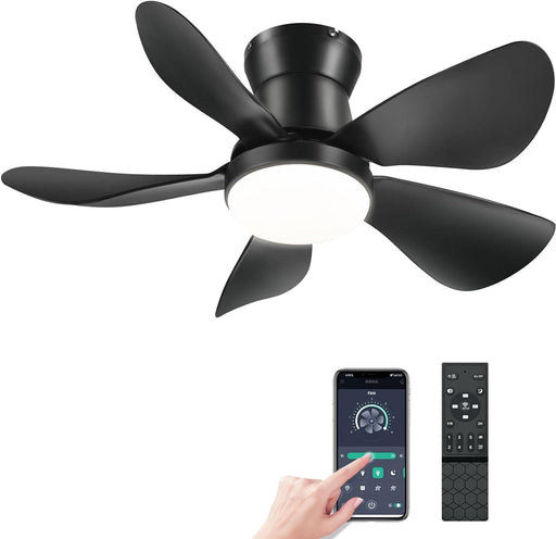 26 in. Outdoor Low Profile Flush Mount for Patio, Remote Control Ceiling Fan and Light APP Control, Indoor Ceiling Fan for Kitchen Bedroom-1-ErisView