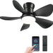 26 in. Outdoor Low Profile Flush Mount for Patio, Remote Control Ceiling Fan and Light APP Control, Indoor Ceiling Fan for Kitchen Bedroom-1-ErisView