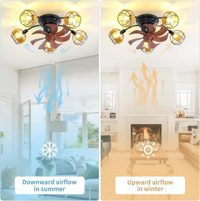 26 in. Small Country Style Rustic Ceiling Fans with Lights for Kitchen Bedroom, Boho Ceiling Fan with Lights, Reversible Oscillating Ceiling Fan-2-ErisView