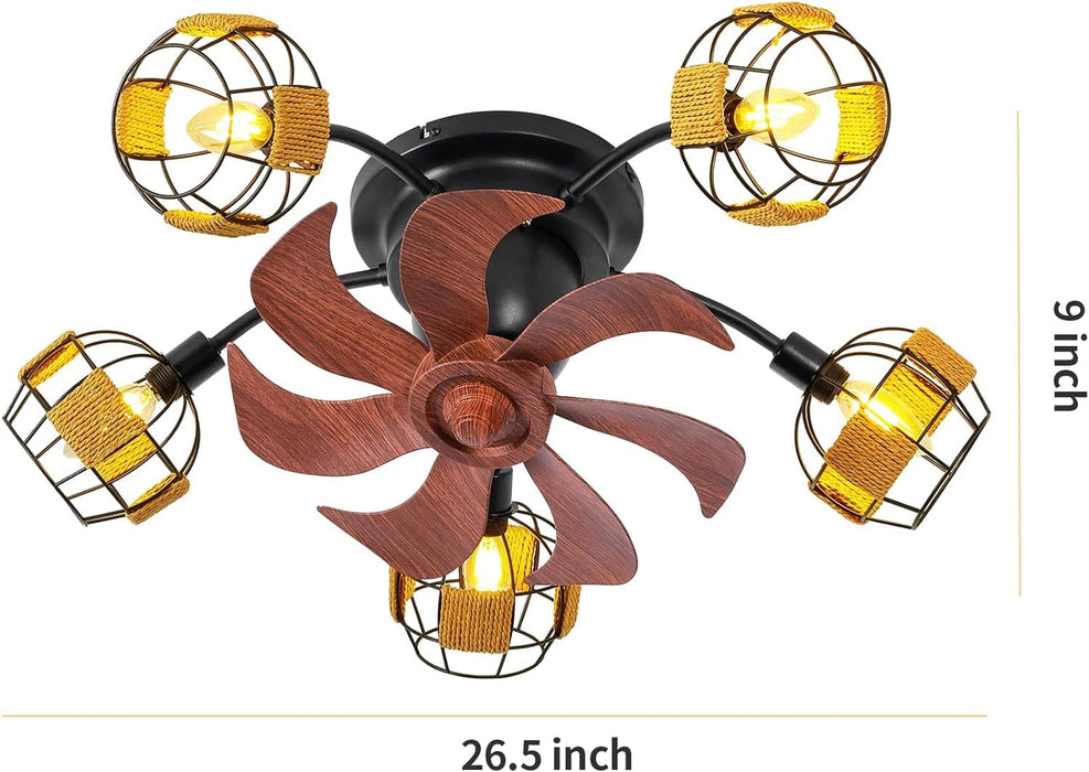 26 in. Small Country Style Rustic Ceiling Fans with Lights for Kitchen Bedroom, Boho Ceiling Fan with Lights, Reversible Oscillating Ceiling Fan-5-ErisView