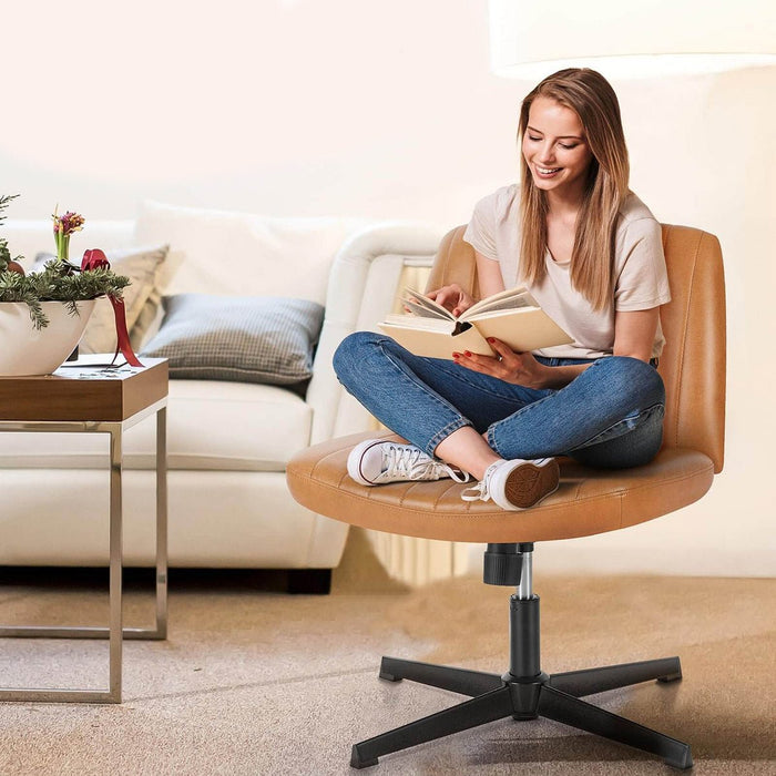 Ergonomic Cross-Legged Office Chair, Armless Swivel Desk Seating, Adjustable Height/Rocking, 300lb Capacity