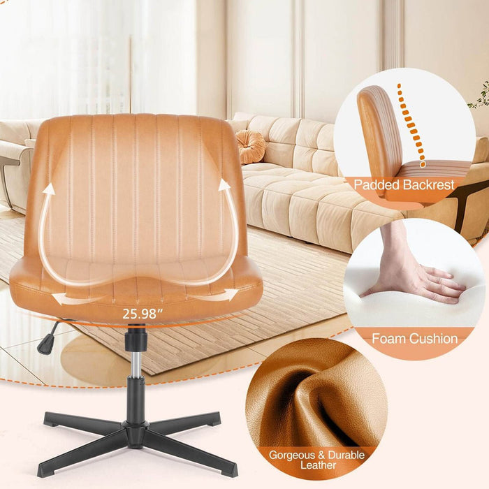 Ergonomic Cross-Legged Office Chair, Armless Swivel Desk Seating, Adjustable Height/Rocking, 300lb Capacity