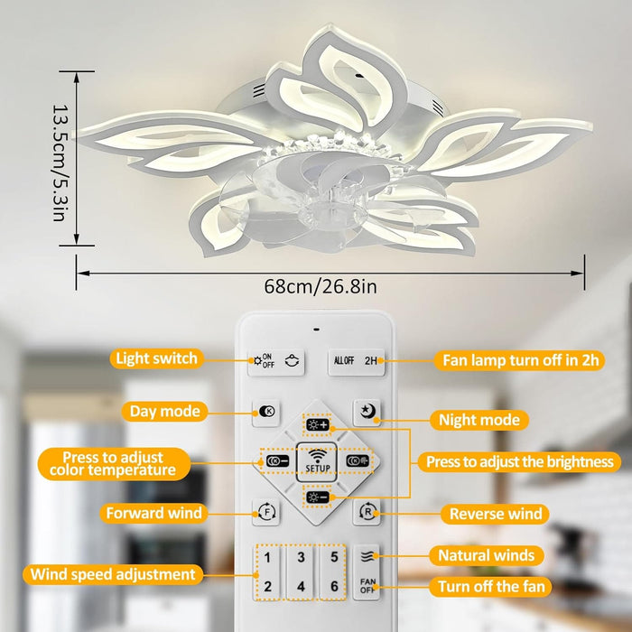 26.8 in. Bedroom Ceiling Fans with Lights Remote Control, Modern Dimmable Chandelier Ceiling Fan for Living Room Bedroom Dining Room-5-ErisView