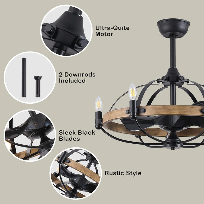 27 in. Farmhouse Ceiling Fan with Light Remote, Vintage Chandelier Ceiling Fan for Kitchen Dining Room Living Room-4-ErisView