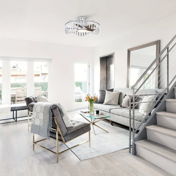 27 in. Low Profile LED Flush Mount Ceiling Fan with Remote, Round Indoor Sliver Ceiling Fan-ErisView