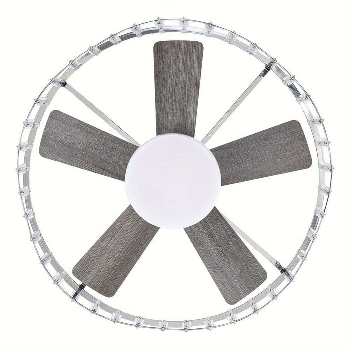 27 in. Low Profile LED Flush Mount Ceiling Fan with Remote, Round Indoor Sliver Ceiling Fan-ErisView